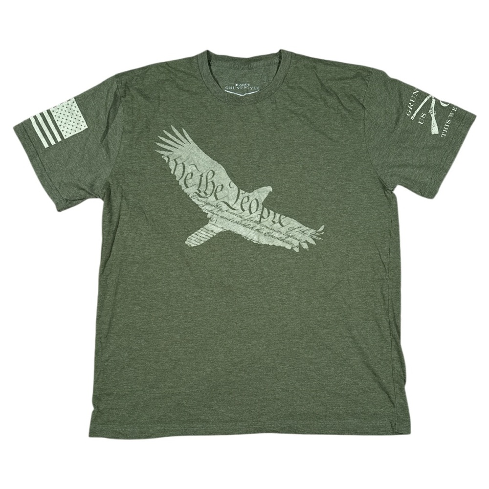Grunt Style Short Sleeve Green Tee with Eagle and Flag Design Men’s XL